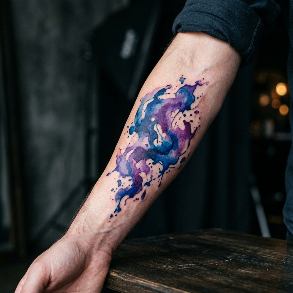 Watercolor Tattoo — abstrakte Farbspritzer ohne Konturen